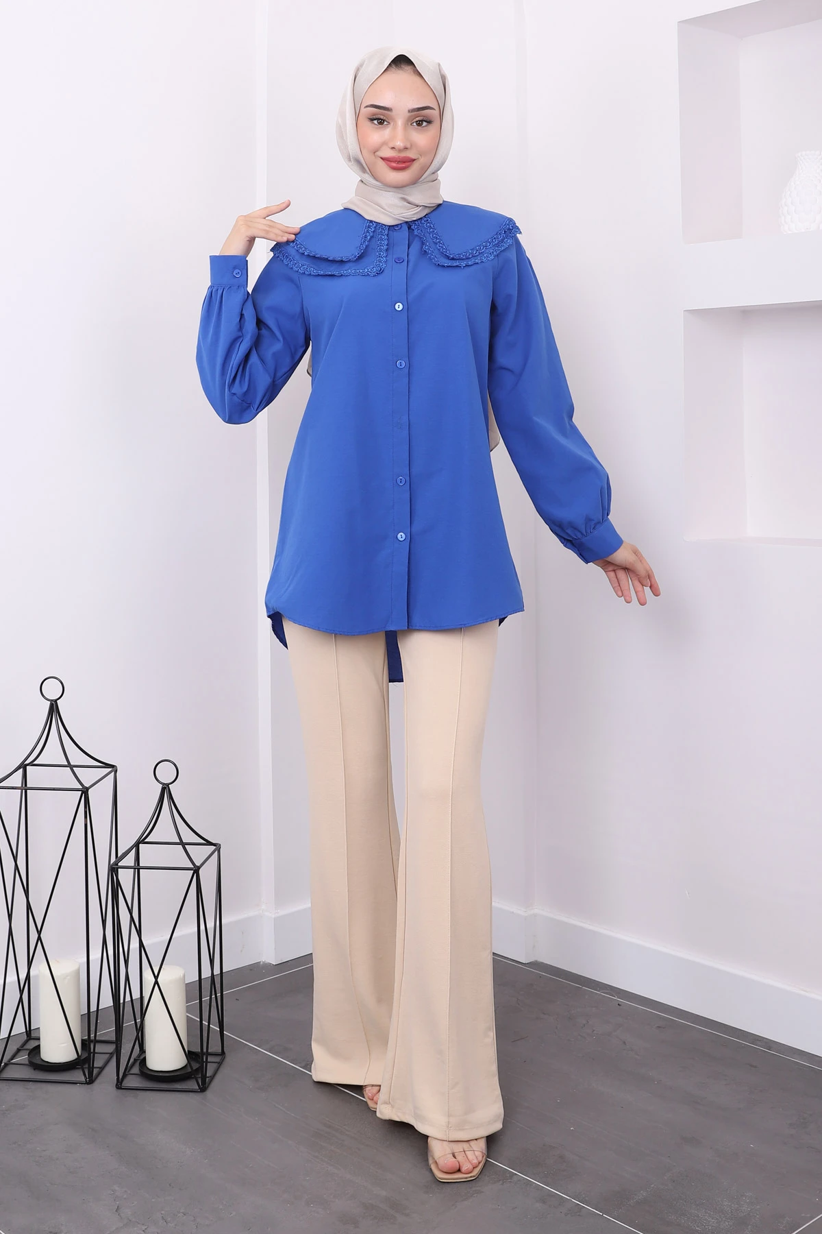 bebemilmil様4点専用ページ Saks Mavisi Bebe Yaka Güpürlü Gömlek farklı renk seçenekleri ve en