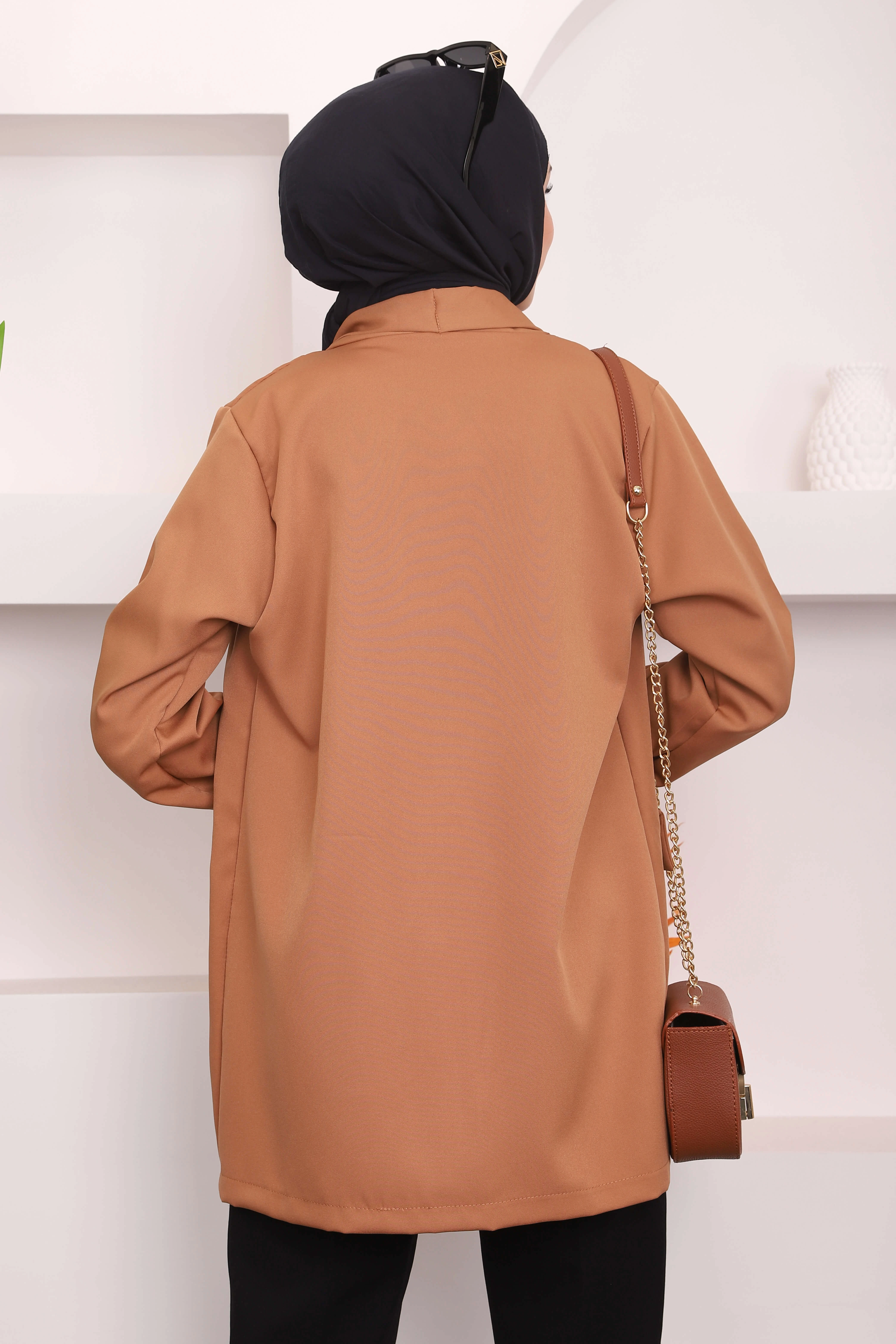 Camel Cep Kapaklı Krep Ceket farklı renk seçenekleri ve en uygun