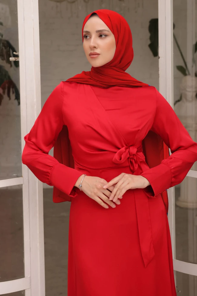 Bağlamalı Saten Abiye
