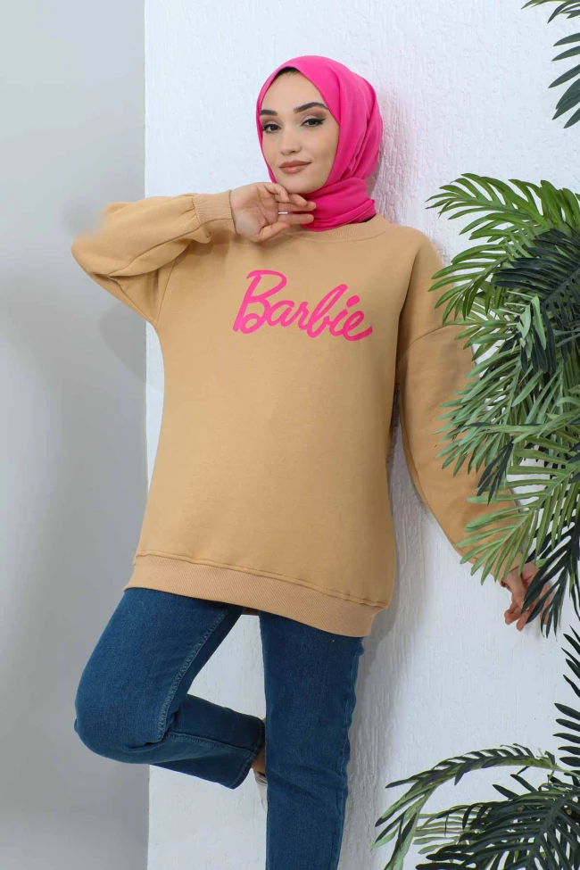 Bisküvi Barbie Baskılı Üç İplik Sweatshirt