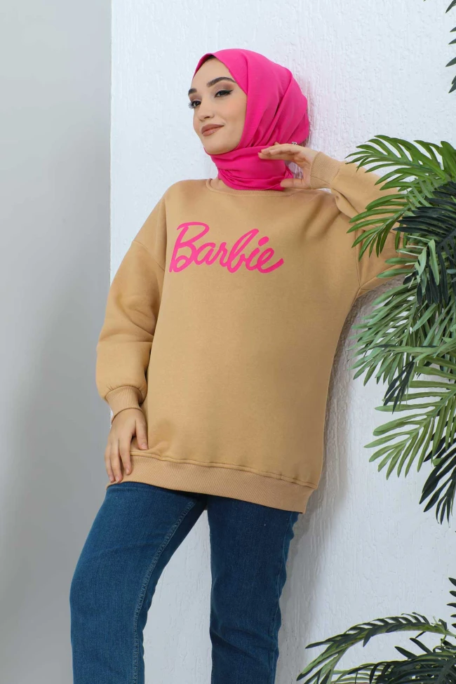 Bisküvi Barbie Baskılı Üç İplik Sweatshirt