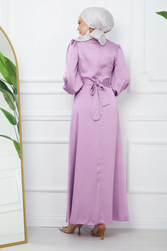 Omuz Piliseli Saten Abiye