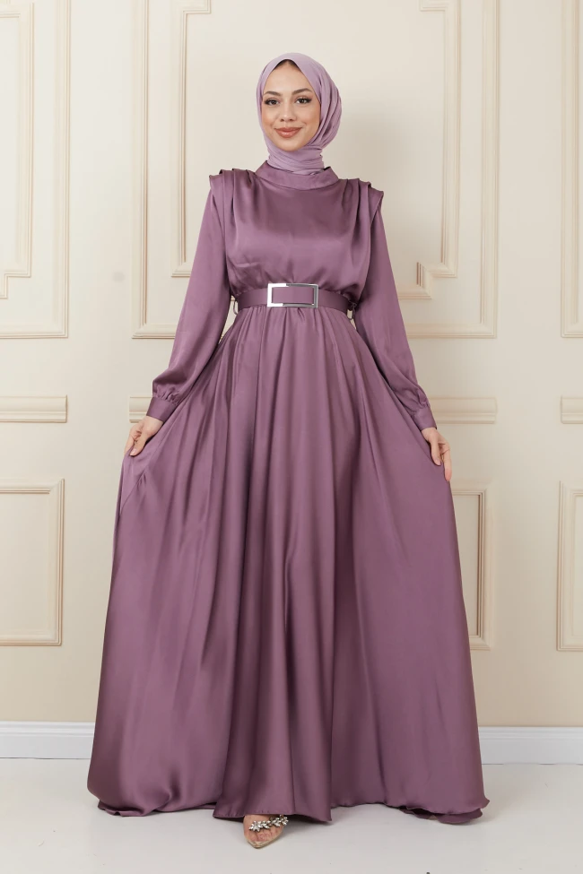 Omuz Vatkalı Mevlana Saten Tesettür Abiye