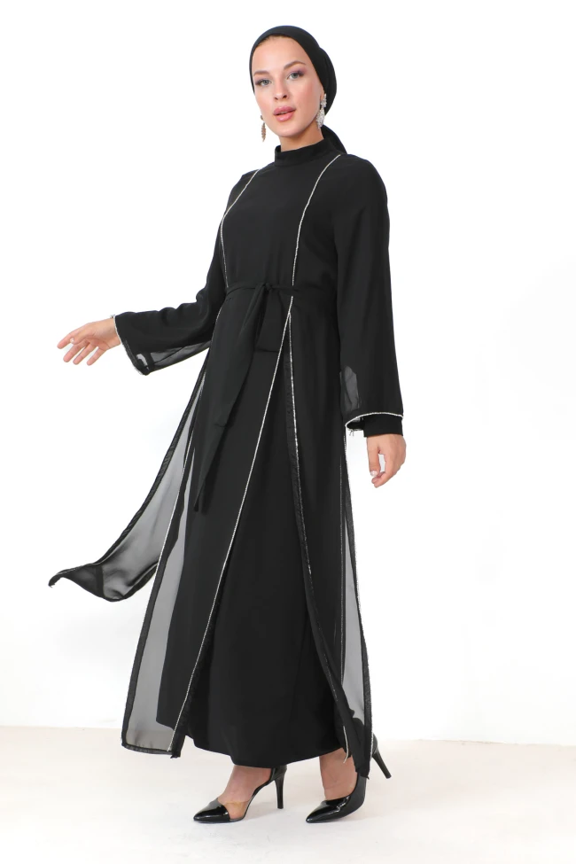 Siyah Büyük Beden Taşlı Abiye