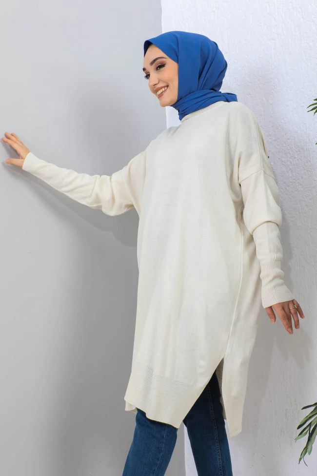 Taş Bisiklet Yaka Merserize Salaş Triko Tunik