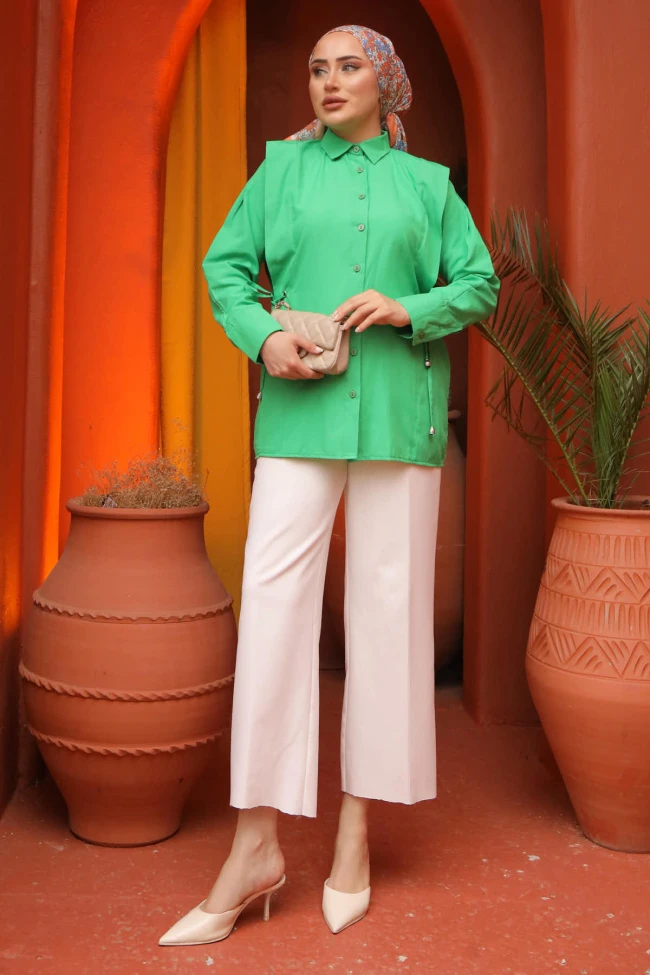 Yeşil Kuş Gözlü Terikoton Gömlek