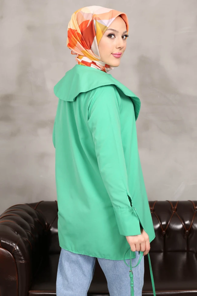 Yeşil Yaka Detaylı Poplin Tunik