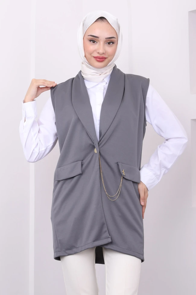 Füme Zincir Detaylı Yelek