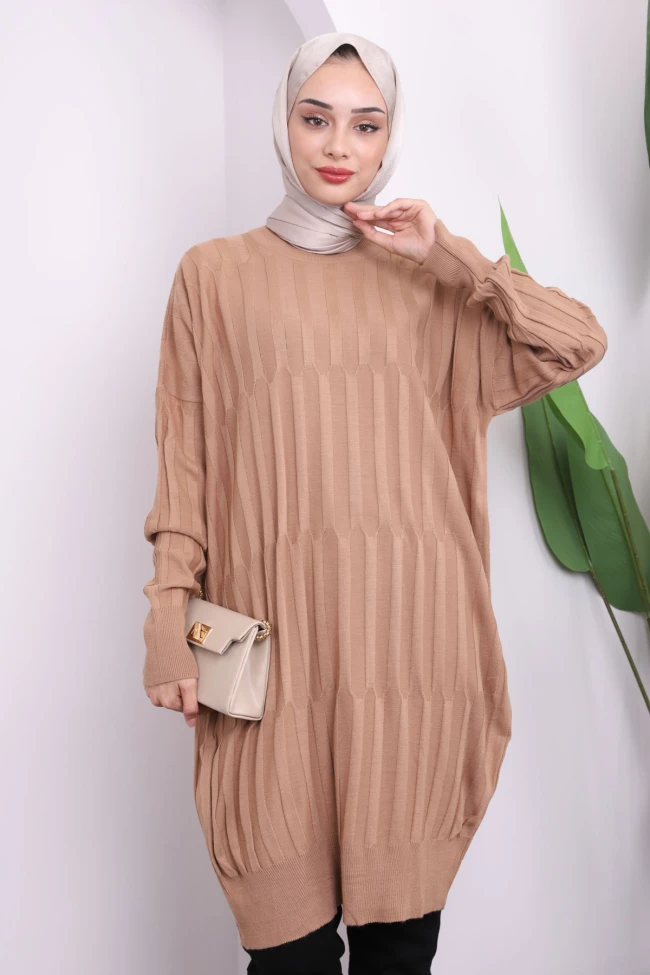 Bisküvi Bisiklet Yaka Merserize Salaş Triko Tunik