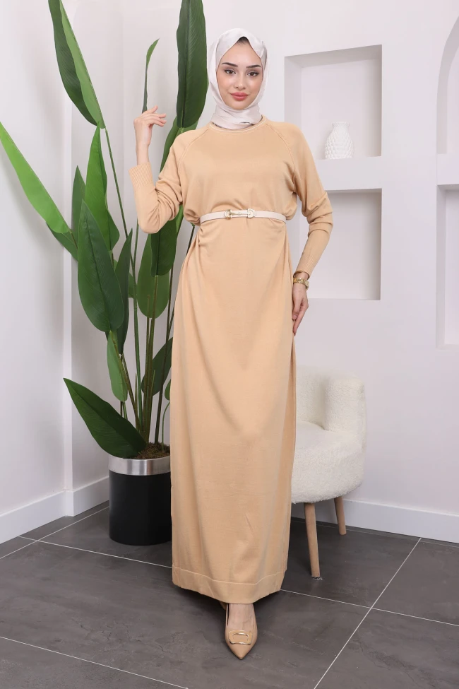 Bisküvi Bisiklet Yaka Merserize Triko Elbise