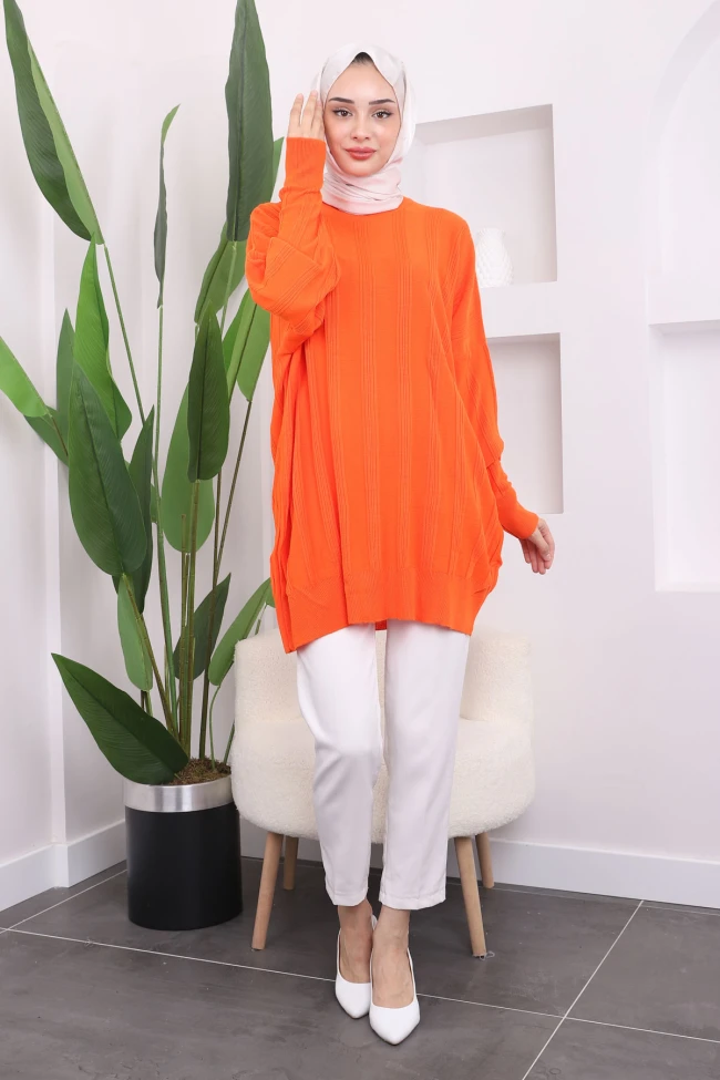 Orange Bisiklet Yaka Merserize Salaş Triko Tunik