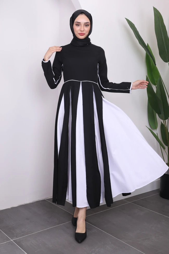 Siyah Bel Kuşak Detaylı Poplin Elbise