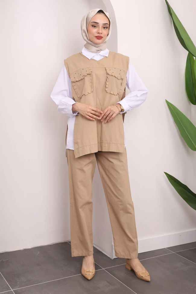 Bisküvi Yan Detaylı Üçlü Takım