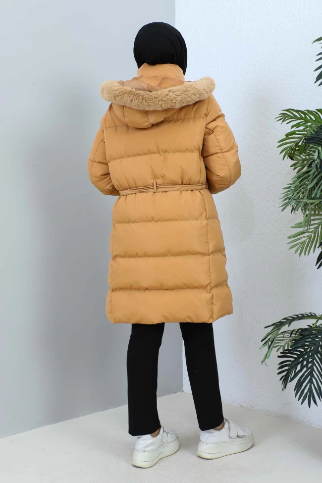 Camel Kapüşonlu Şişme Mont