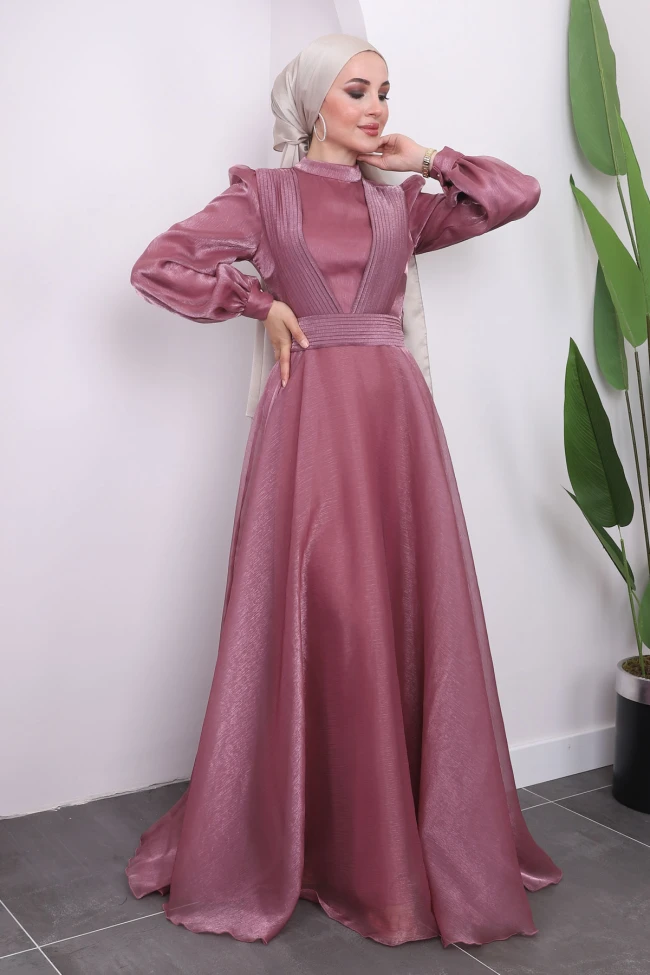 Gül Kurusu Yaka Bel Piliseli Abiye