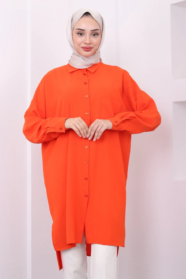 Orange Yırtmaçlı Cepli Tunik