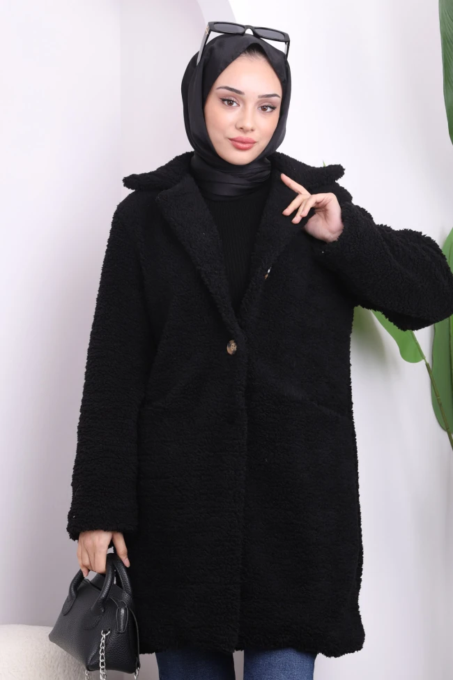 Siyah Cepli Angora Peluş Kaban