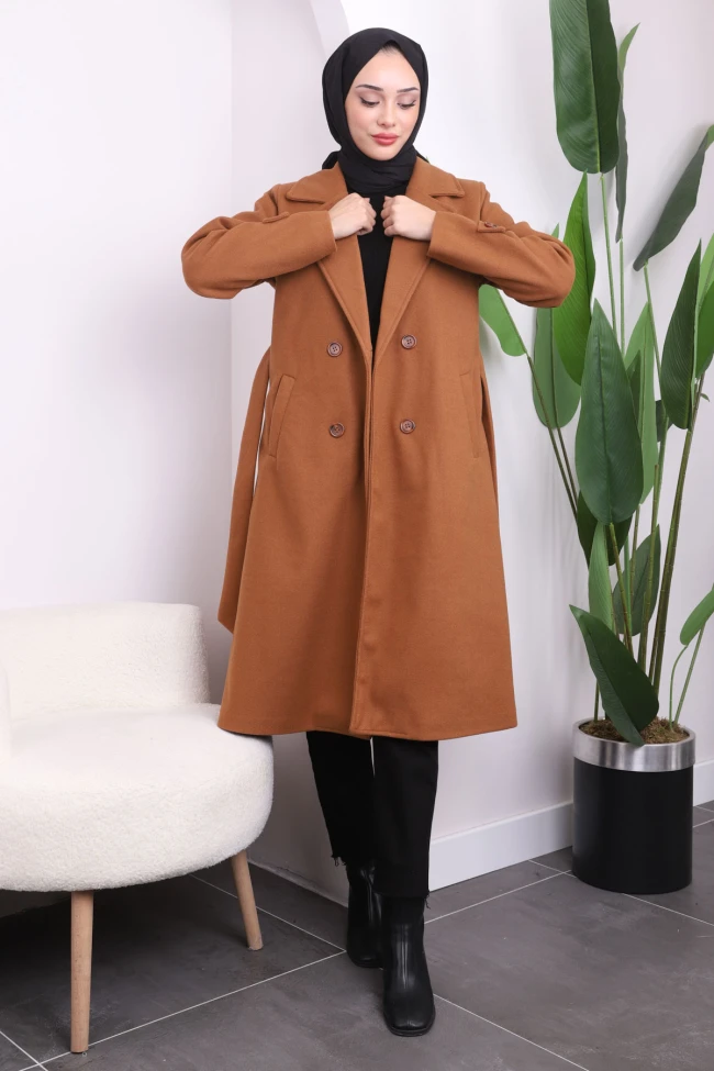 Taba Kruvaze Yaka Kaşe Kaban