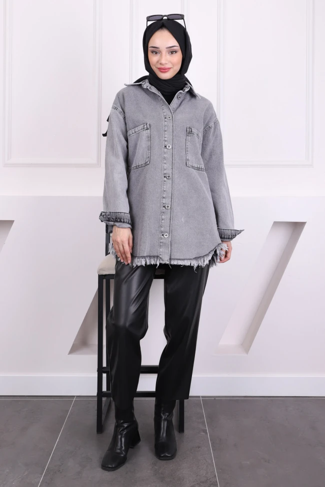 Füme Püsküllü Kot Ceket