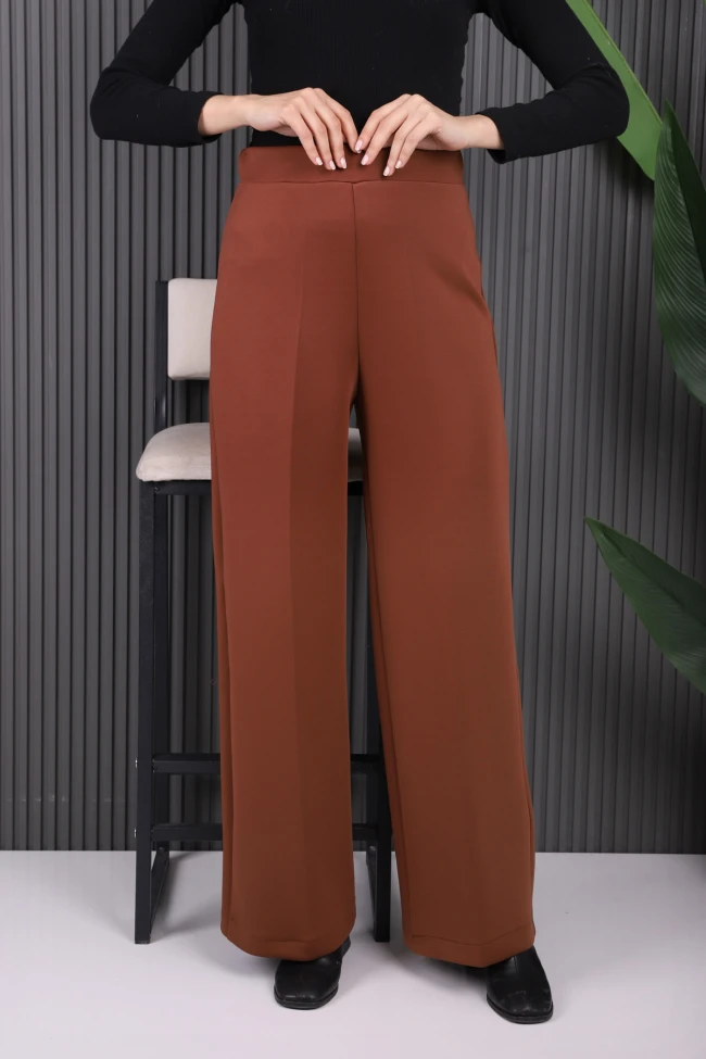 Kahverengi Bol Paça Scuba Pantolon