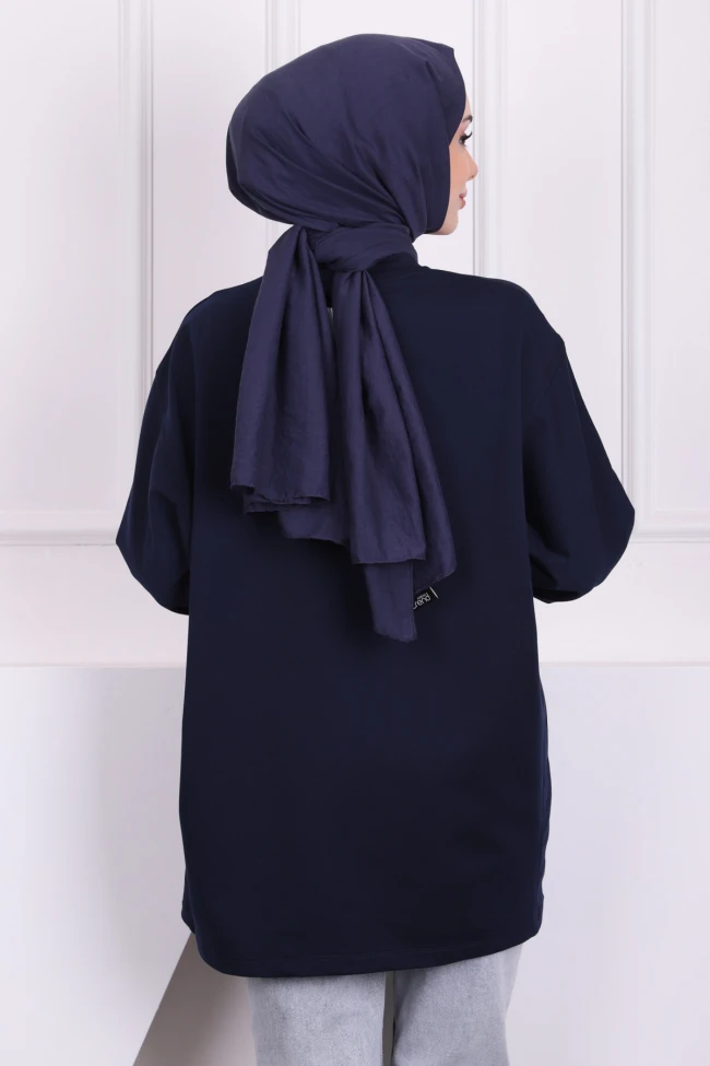 Lacivert Ön Detaylı Modal Sweatshirt