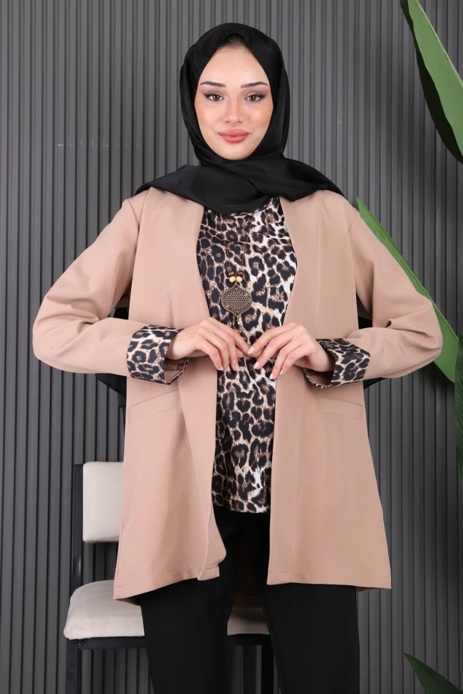 Vizon İçlik Kolye Ceket Üçlü Kombin Takım