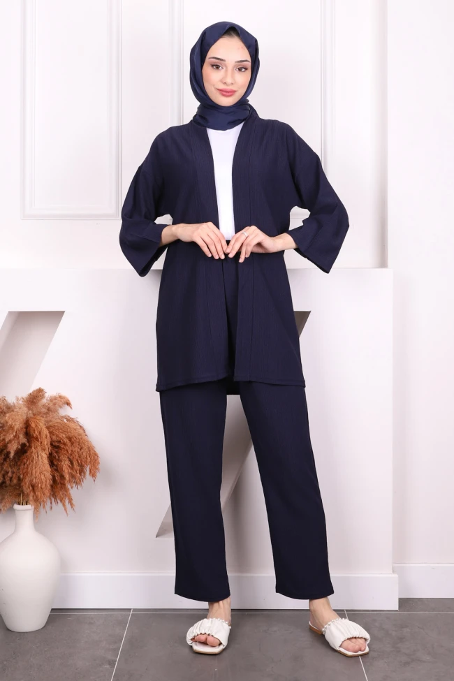 Lacivert Bürümcük Kimono Pantolon Takım