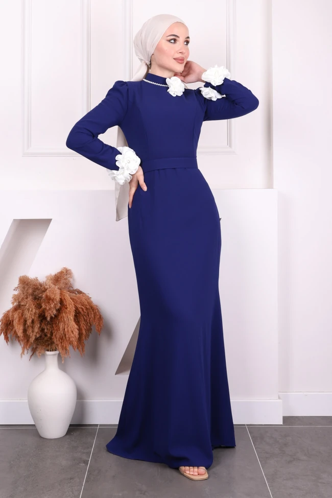 Saks Mavi Kolu Papatya Detaylı Abiye