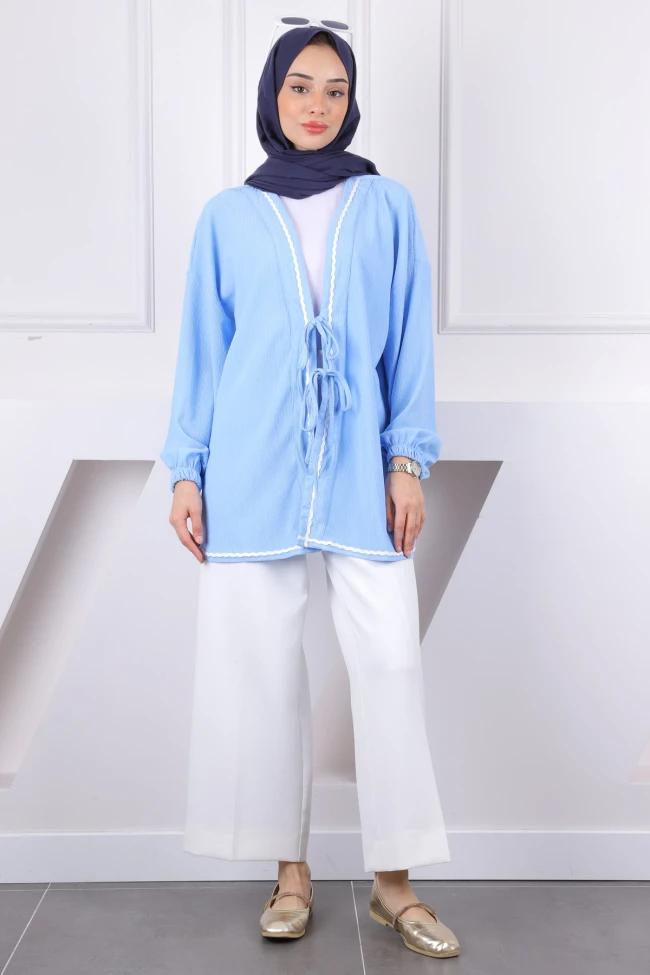 Bebe Mavi Biyeli Bürümcük Kimono