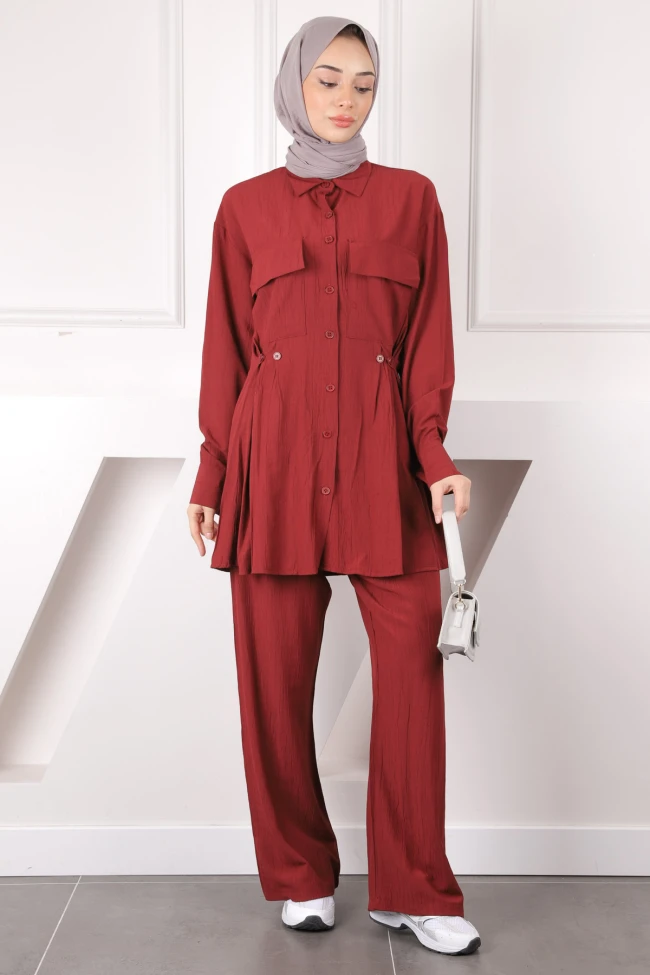 Bordo Cepli Tunik Pantolonlu Takım