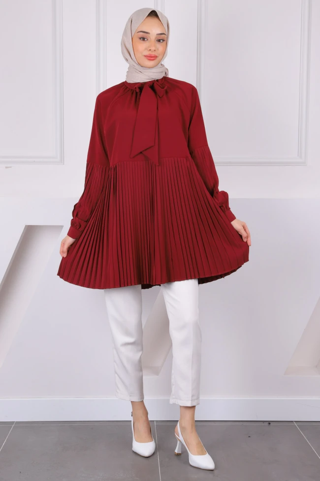 Bordo Piliseli Modal Tunik