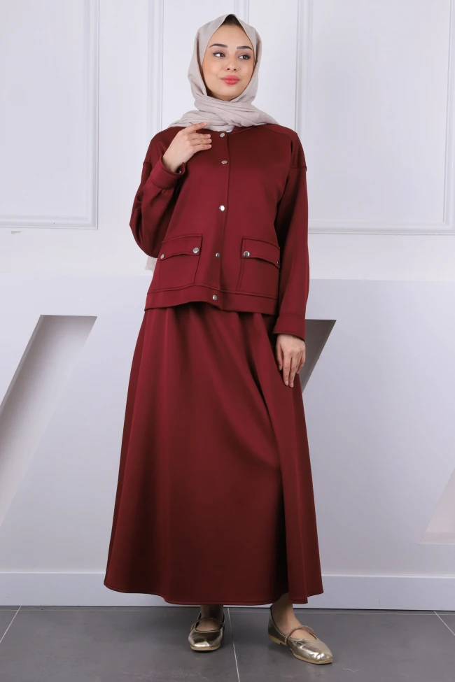 Bordo Scuba Ceket Etekli Takım