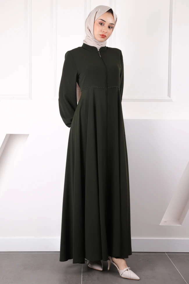 Haki Kol Gipeli Fermuarlı Ferace