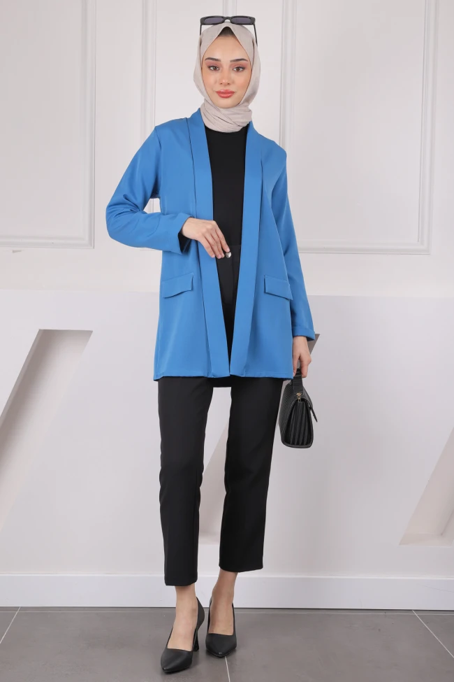 İndigo Şal Yaka Krep Ceket
