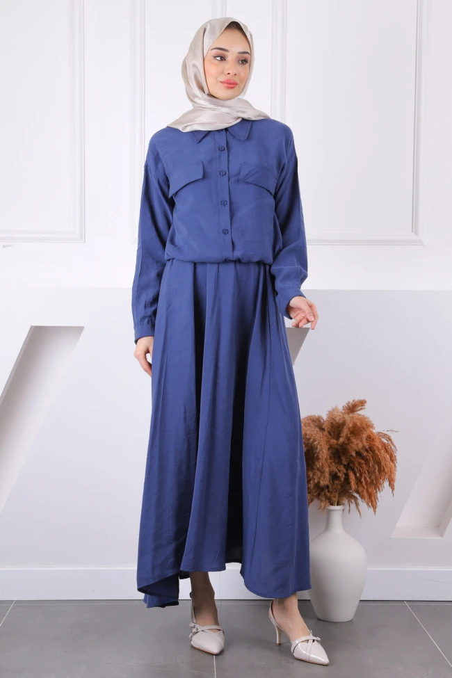 Lacivert Gömlek Etekli Modal Takım