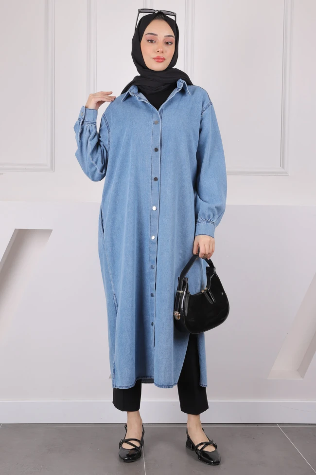 Mavi Cepli Çıtçıtlı Kot Kap