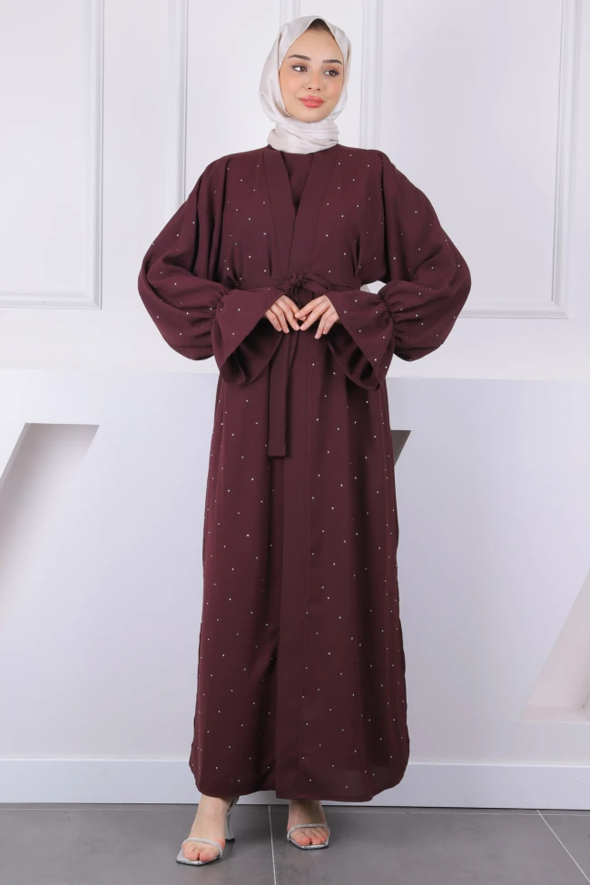 Mürdüm Kuşaklı Taşlı Abaya