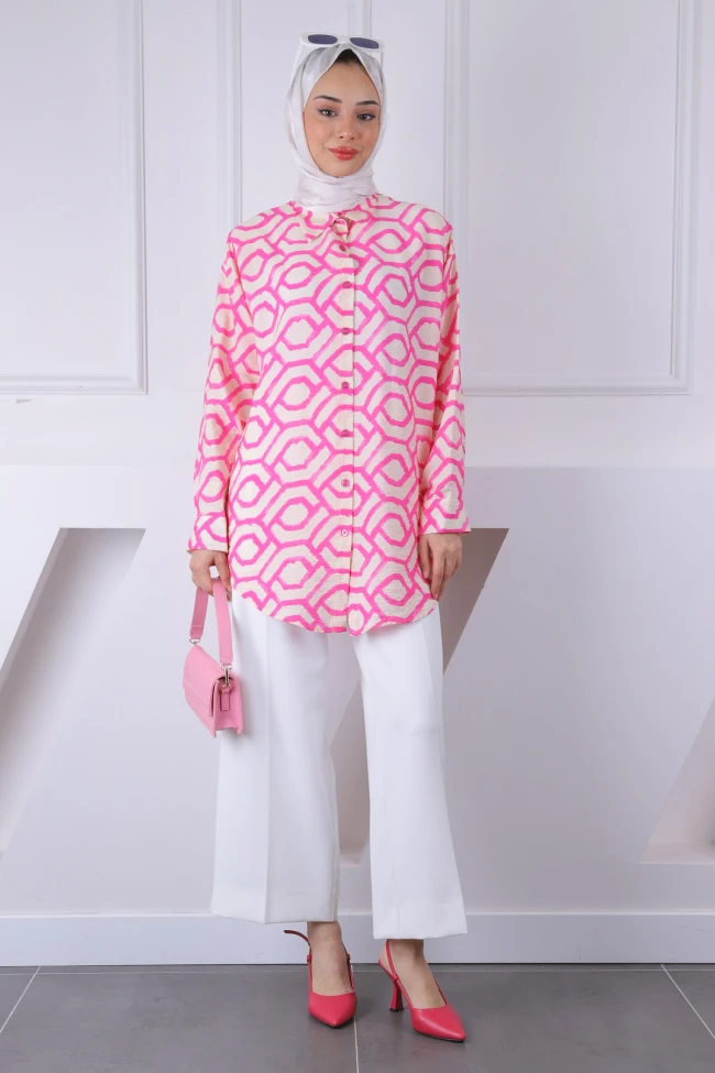 Pembe Desenli Salaş Gömlek