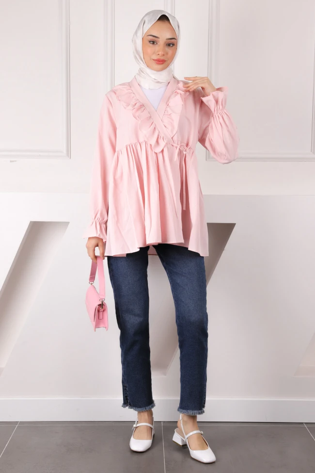 Pudra Yaka Fırfırlı Kimono