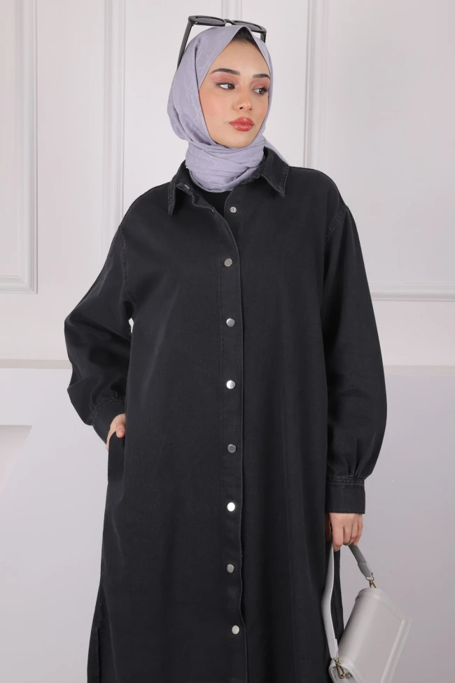 Siyah Cepli Çıtçıtlı Kot Kap