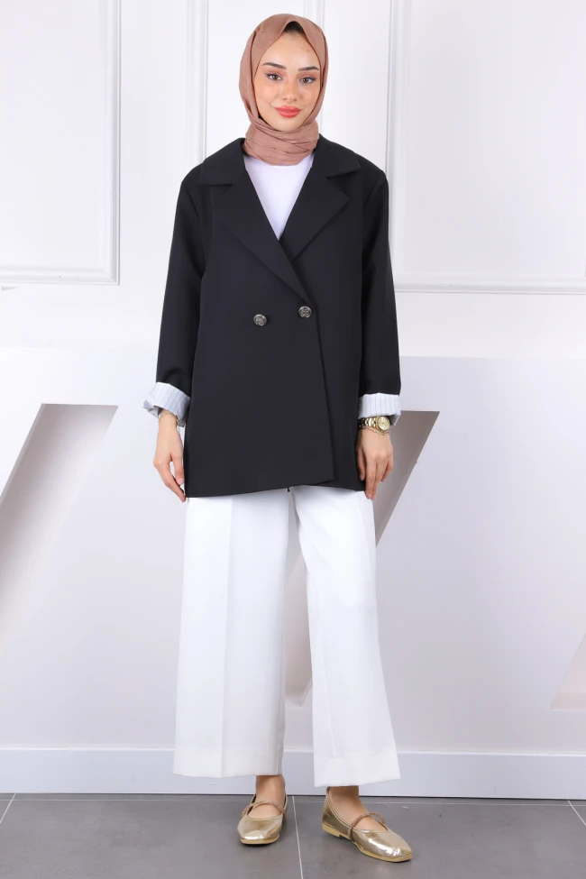 Siyah Çizgili Astarlı Ceket