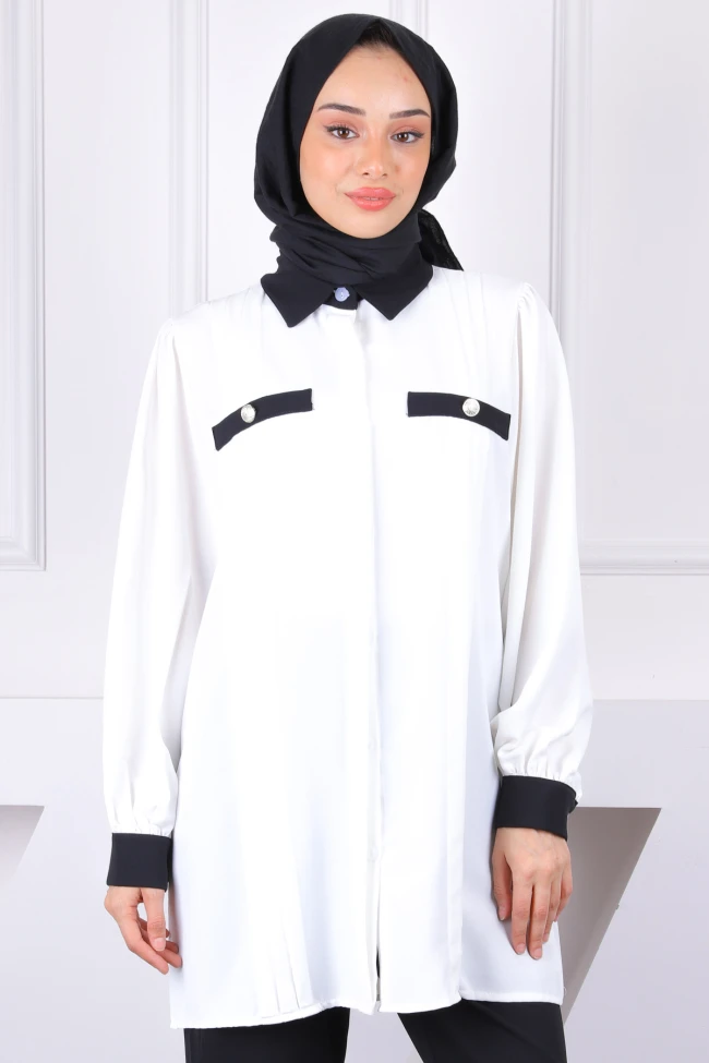 Siyah Düğmeli Tunik Pantolonlu Takım