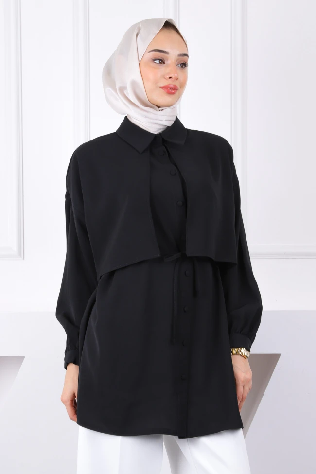Siyah Ön Detaylı  Linda Tunik