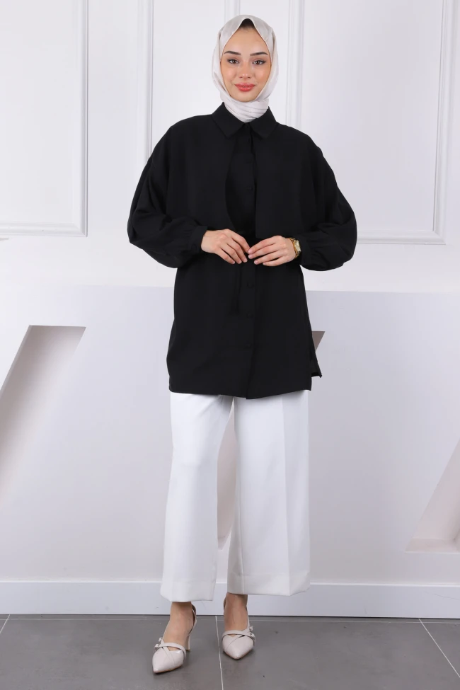 Siyah Ön Detaylı  Linda Tunik