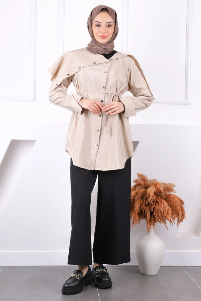 Taş Yaka Detaylı Modal Tunik