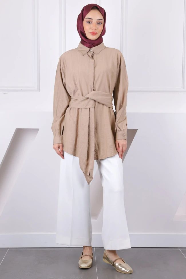 Vizon Bel Kuşaklı Modal Gömlek