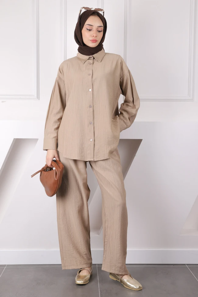 Vizon Bel Lastikli Gömlek Pantolonlu Takım