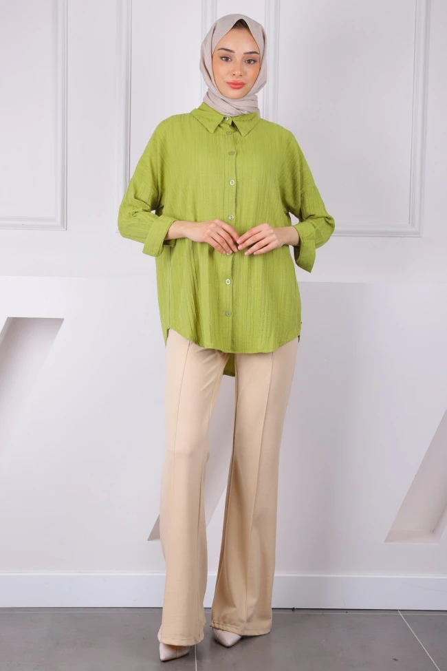 Yağ Yeşili Düğmeli Gömlek