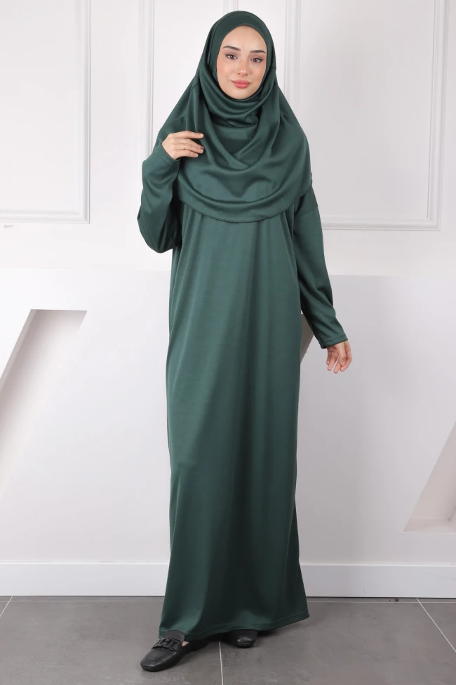 Zümrüt Yeşili Tek Parça Namaz Elbisesi