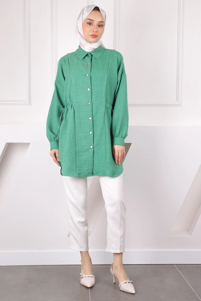 Zümrüt Yeşili Yan Detaylı Tunik